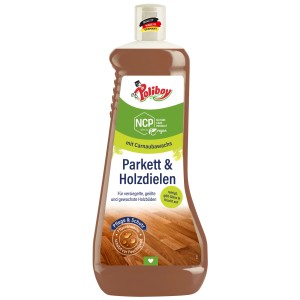Braune Poliboy NCP Parkett & Holzdielen Pflege 1 Liter Flasche mit Carnaubawachs. Reinigt, pflegt und schützt Holzböden.