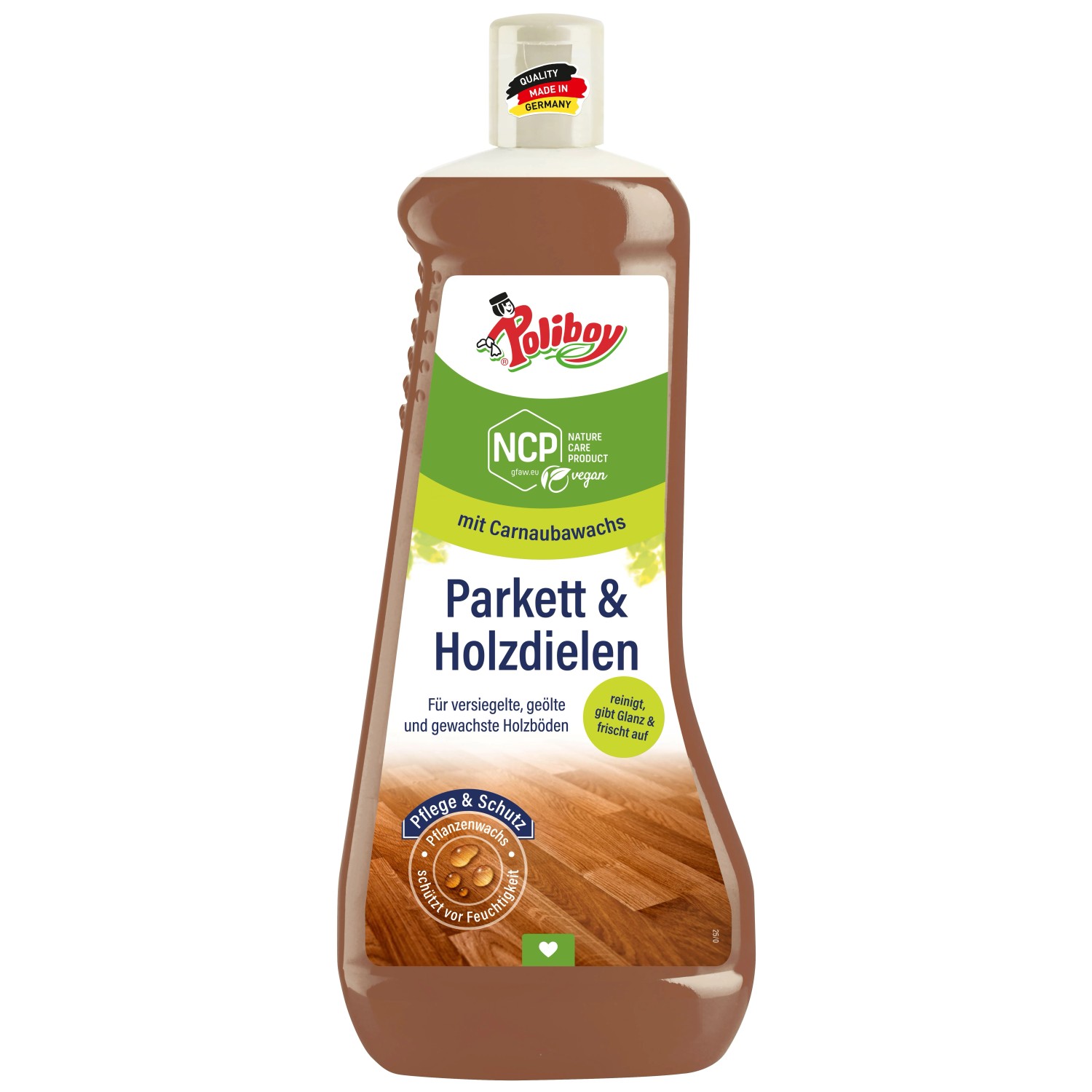 poliboy NCP Holzdielenpflege - 1l - für geöltes, gewachstes, versiegeltes Holz Parkettreiniger (zur regelmäßigen Reinigung und Pflege von Holzböden - Made in Germany)