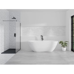 KOLMAN Walk-In Duschwand 90x195 cm mit transparentem 8mm Sicherheitsglas und schwarzem Profil in modernem Bad.