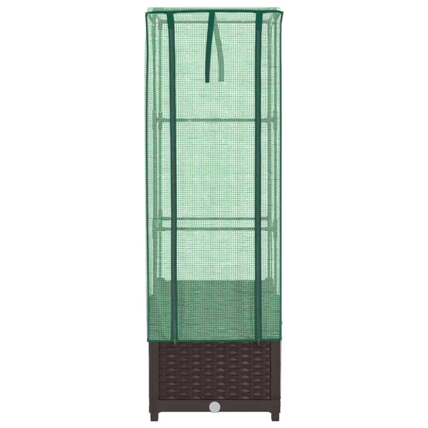 Hochbeet mit Gewächshaus-Aufsatz in Rattan-Optik, 40x40x139 cm, braun/grün. Ideal für Garten, Balkon oder Terrasse.