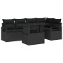 Schwarzes 6-tlg. vidaXL Garten-Sofa-Set aus Poly Rattan mit Tisch und Auflagen.
