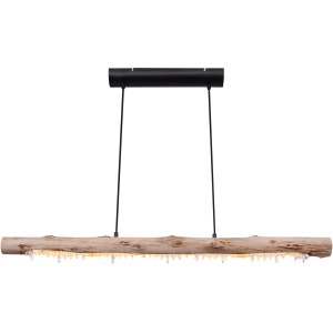 Globo LED-Pendelleuchte Felicitas in Natur/Schwarz mit Acrylkristallen. Hängelampe für Wohn- und Essbereich.