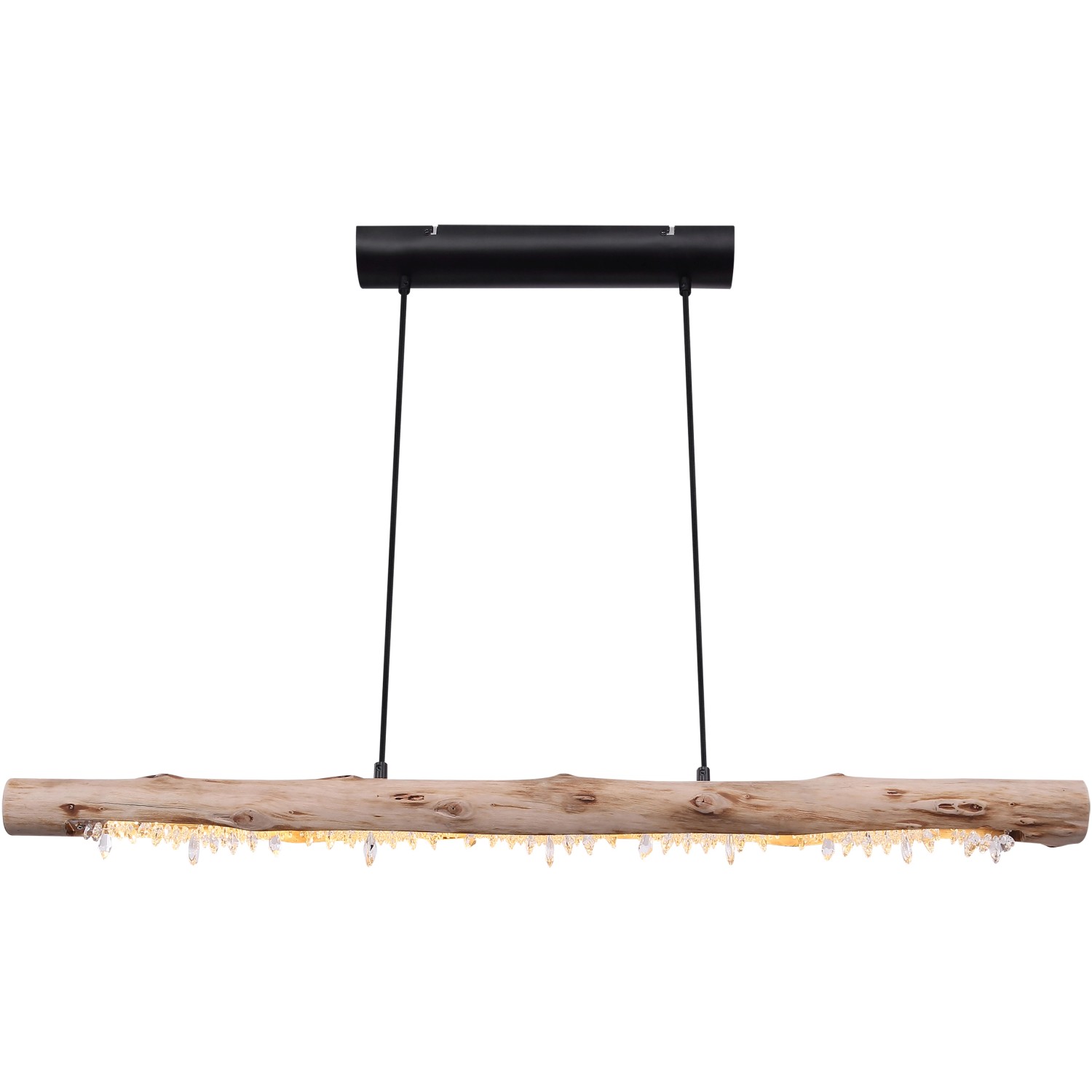 Globo LED-Pendelleuchte Felicitas in Natur/Schwarz mit Acrylkristallen. Hängelampe für Wohn- und Essbereich.