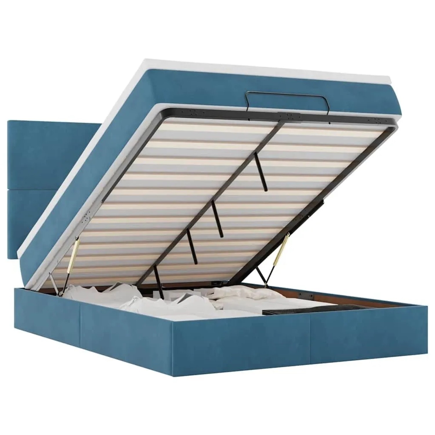 vidaXL Ottoman-Bett mit Matratzen und LEDs Dunkelblau 140x200 cm Samt 3314256