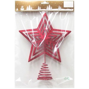 Baumspitze Stern aus Metall mit rotem Glitzer, 20x25cm, festliche Weihnachtsdekoration.