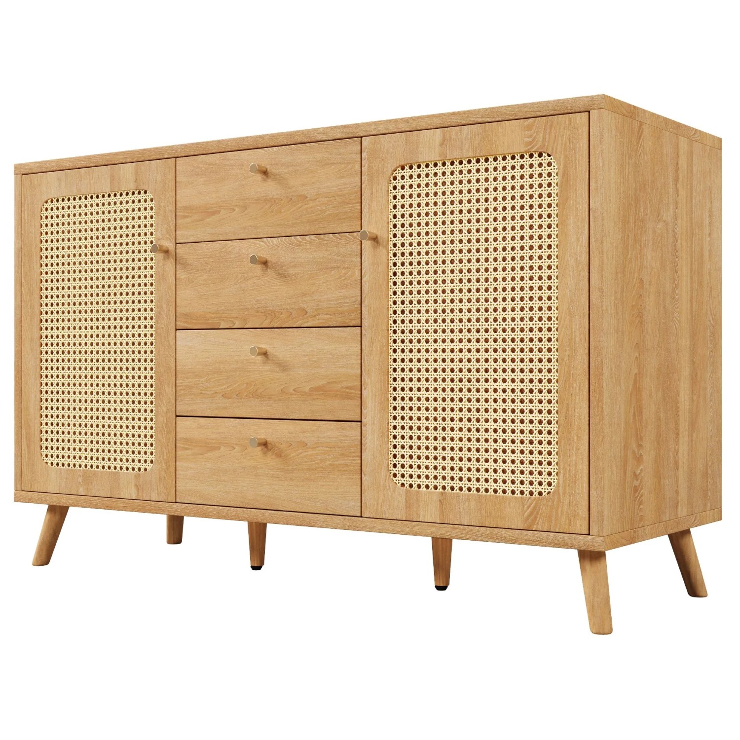 Merax Sideboard 140x40x86cm Rattan Optik Eiche