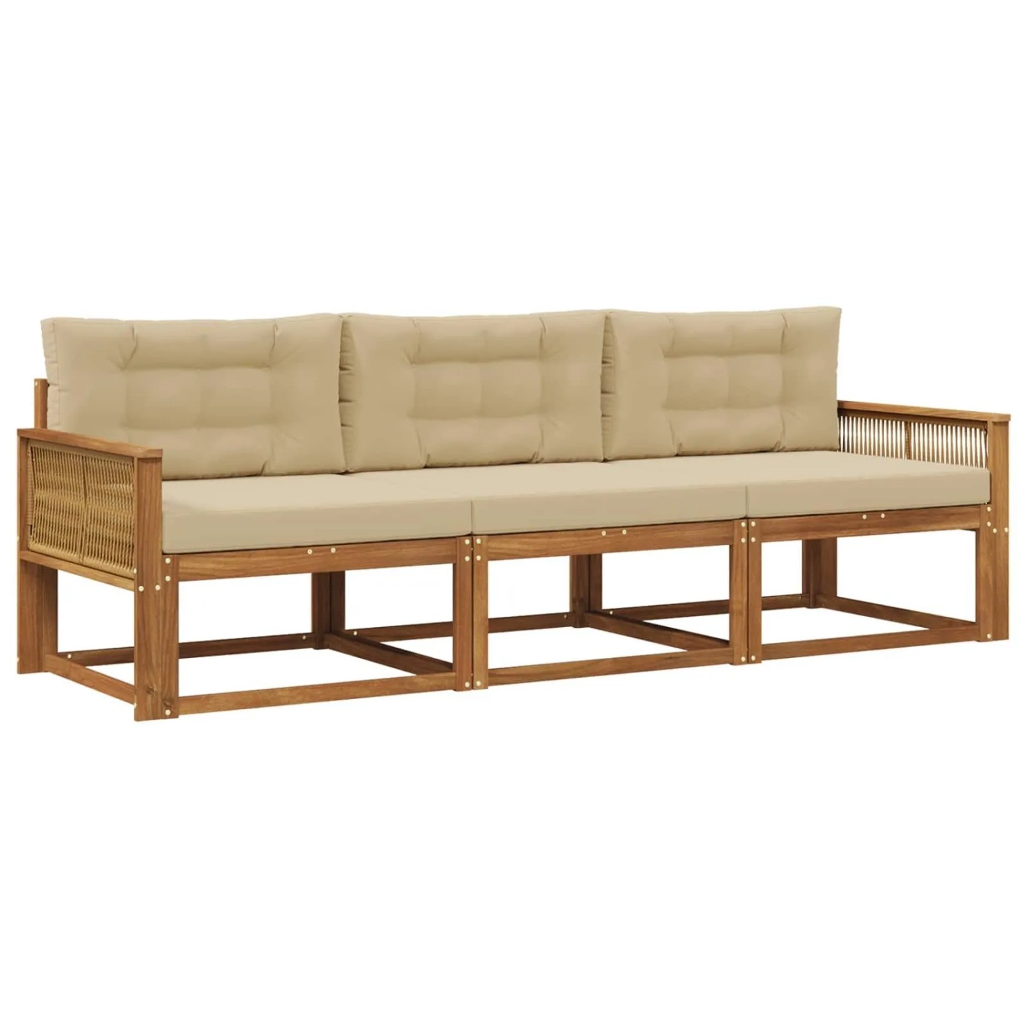 vidaXL Outdoor-Sofagarnitur mit Kissen 3 Stk Natur und Beige 3382311