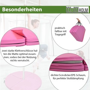 TRUTZHOLM Tanzstangenmatte, pink, 120cm Durchmesser, faltbar mit Tragegriff für Sport & Fitness.