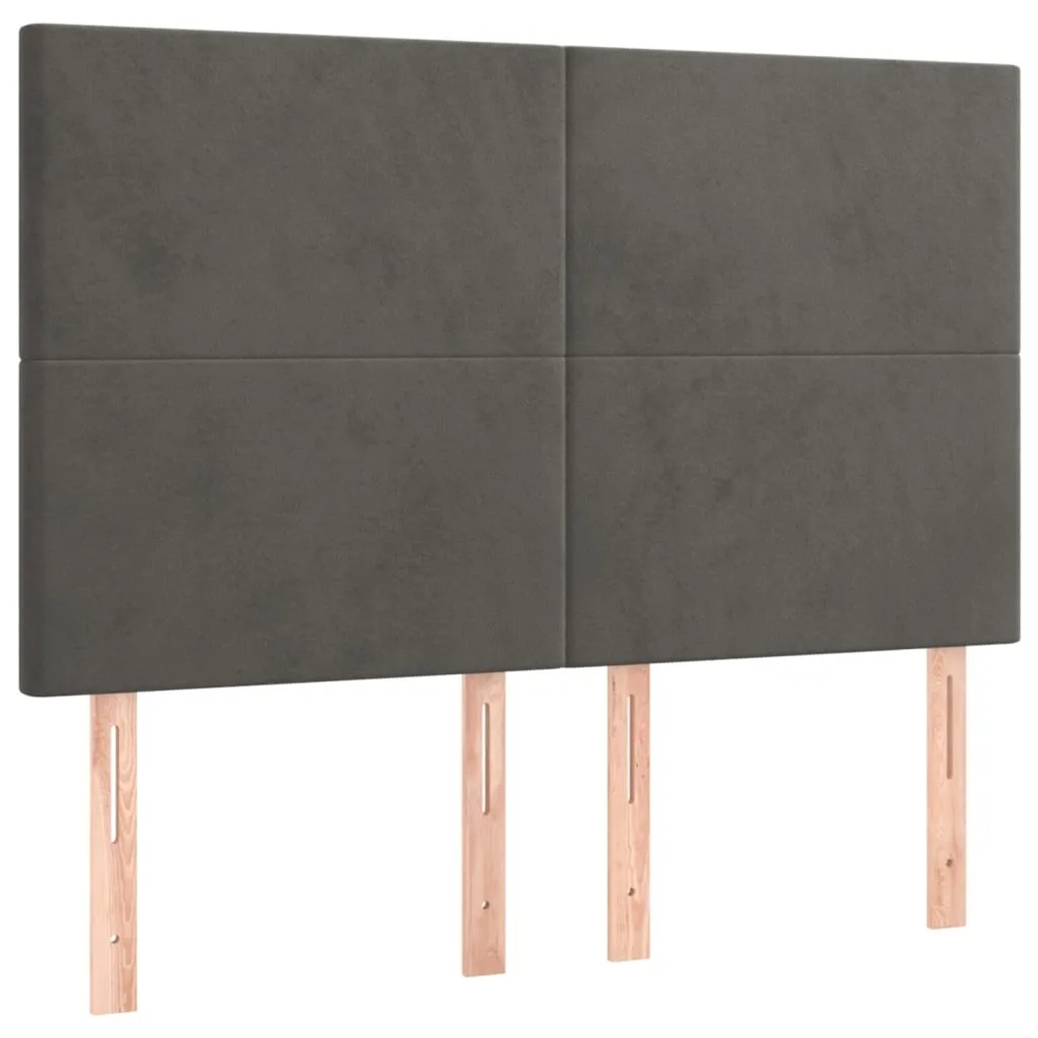 Dunkelgraues vidaXL Boxspringbett mit Samt-Kopfteil und Holzfüßen.