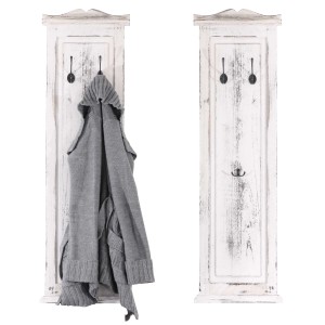 BERLINLODGE Garderobe 2er-Set 109x28x5,5cm Wandhaken Holz Weiß Shabby