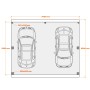 Skizze des Holzbrüder Carport Ralf 42 in Natur-Dunkelgrau mit Maßangaben und zwei Autos.