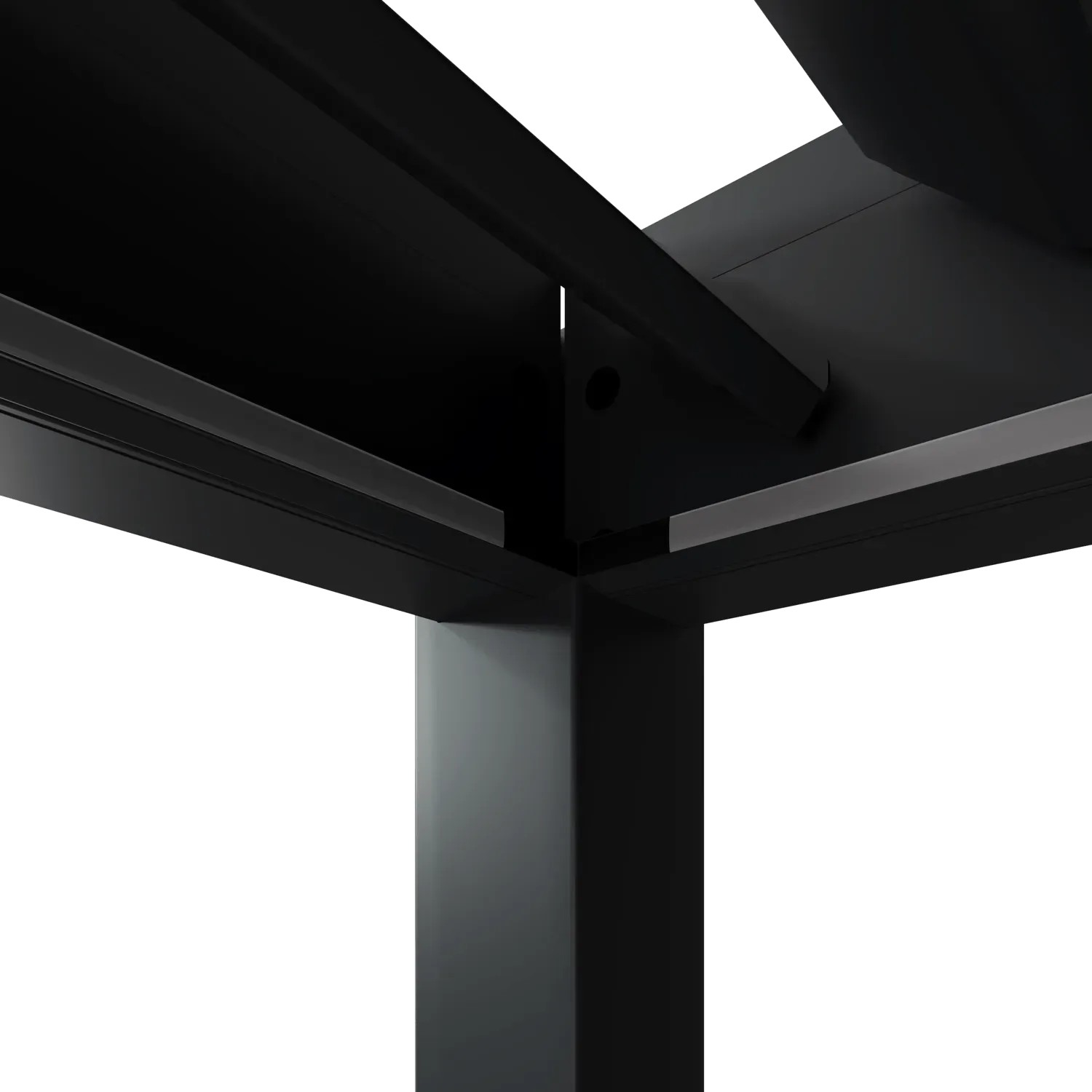 Detailansicht der anthrazitfarbenen Aluminium Pergola mit LED-Beleuchtung.
