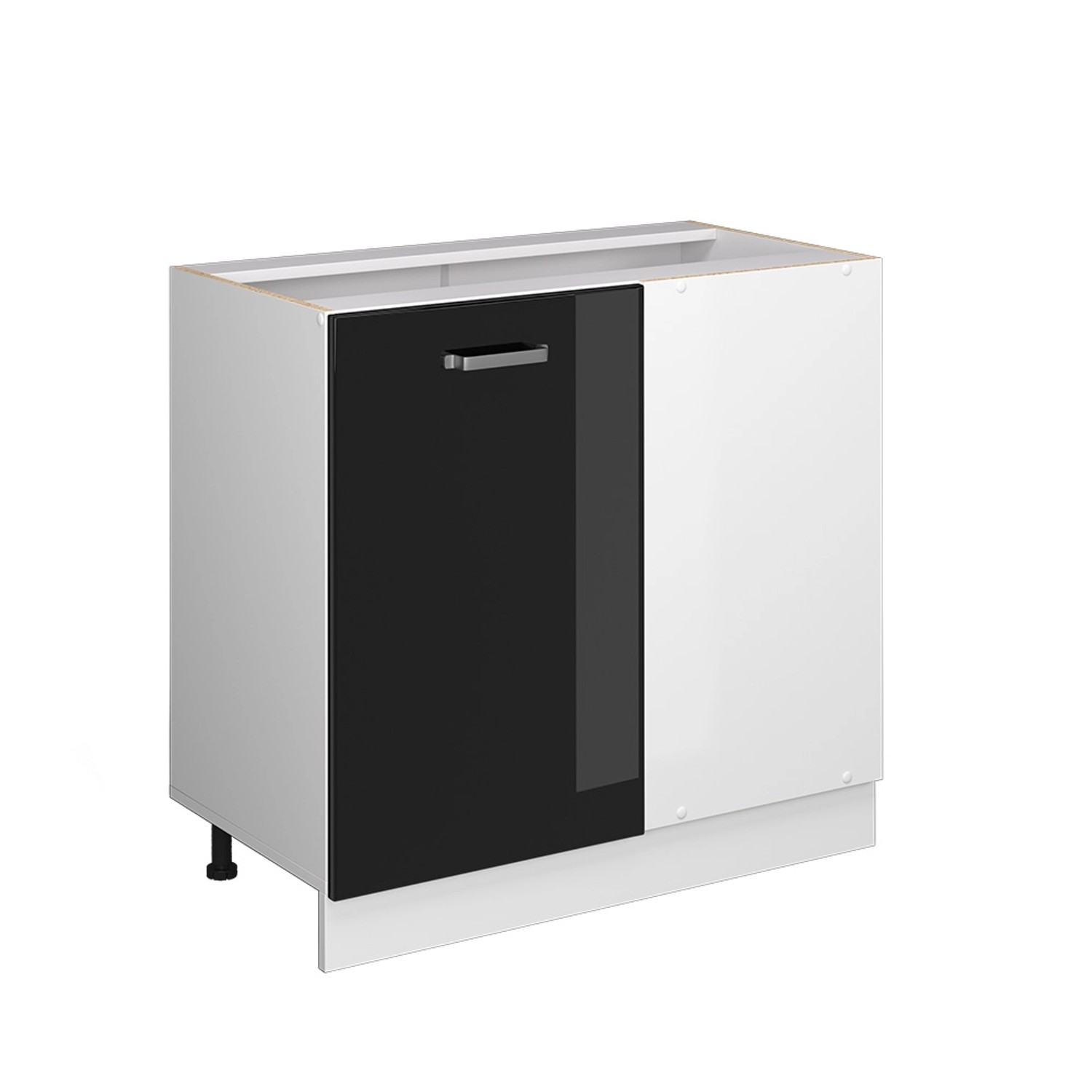 Vicco Eckunterschrank R-Line Schwarz Hochglanz/Weiß 86 cm ohne Arbeitsplatte