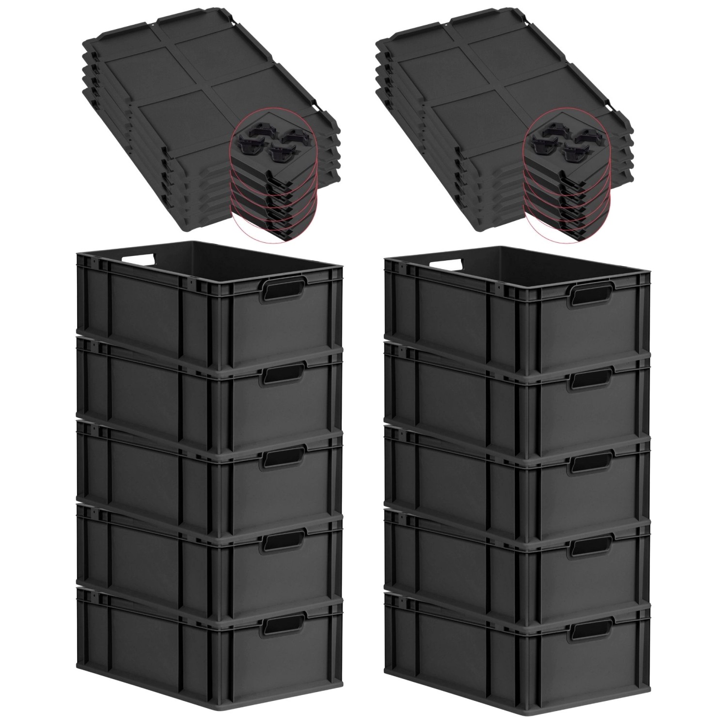 PROREGAL SparSet 10x Eurobox Nextgen Grip Mit Auflagedeckel Und Schwarzen V günstig online kaufen
