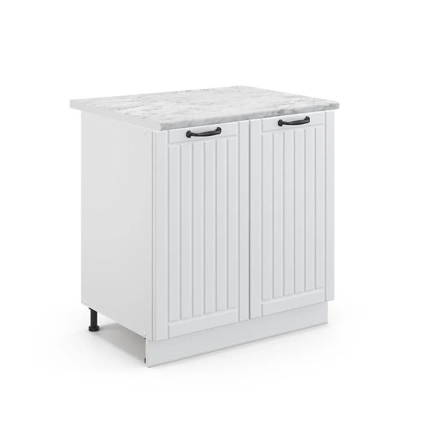Vicco Küchenunterschrank Fame-Line Weiß Landhaus/Weiß 80 x 82 Arbeitsplatte Marmor