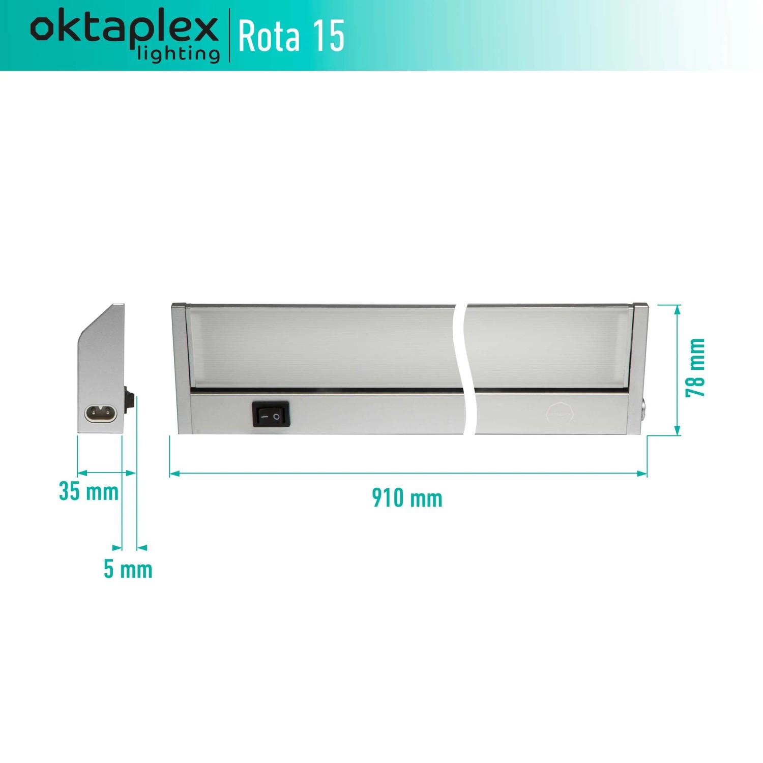Oktaplex Rota LED-Lichtleiste Küche Neutralweiß 4000K 91 cm 14,1W Unterbauleuchte Aluminium mit Schalter Silber