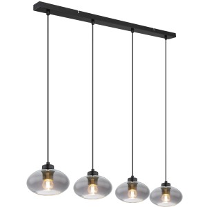 Globo Pendelleuchte Shaun, 4-flammig, schwarz matt mit Rauchglas-Schirmen.
