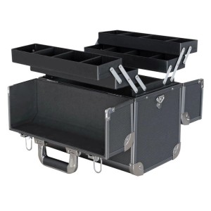HMF 14902-02 Alu Werkzeugkoffer Leer Angelkoffer Individuelle Trennwände 36 x 35 x 22 cm Schwarz