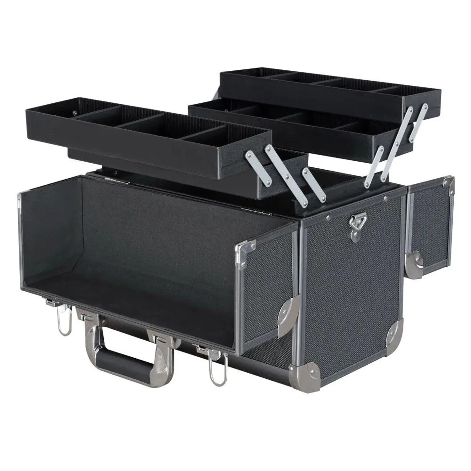 HMF 14902-02 Alu Werkzeugkoffer Leer Angelkoffer Individuelle Trennwände 36 x 35 x 22 cm Schwarz