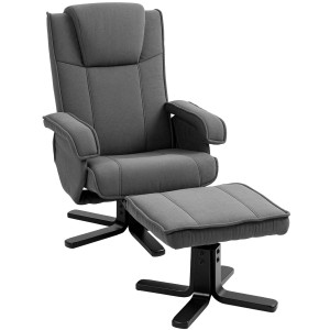 Dunkelgrauer HOMCOM Relaxsessel mit Hocker, Samtoptik, Kopfstütze für Wohnzimmer.