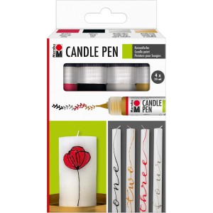 Marabu Candle Pen 4er-Set, Wachsmalstifte zum Kerzen gestalten in Rot, Schwarz, Silber und Gold.