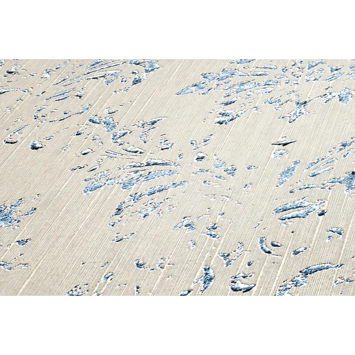 Schimmernde, graue Barock Tapete mit Ornamenten in Silber. Dekorative PROFHOME Textiltapete.