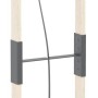 Moderne Eglo Stehleuchte Hornwood mit Holzfuß und schwarzem Lampenschirm.