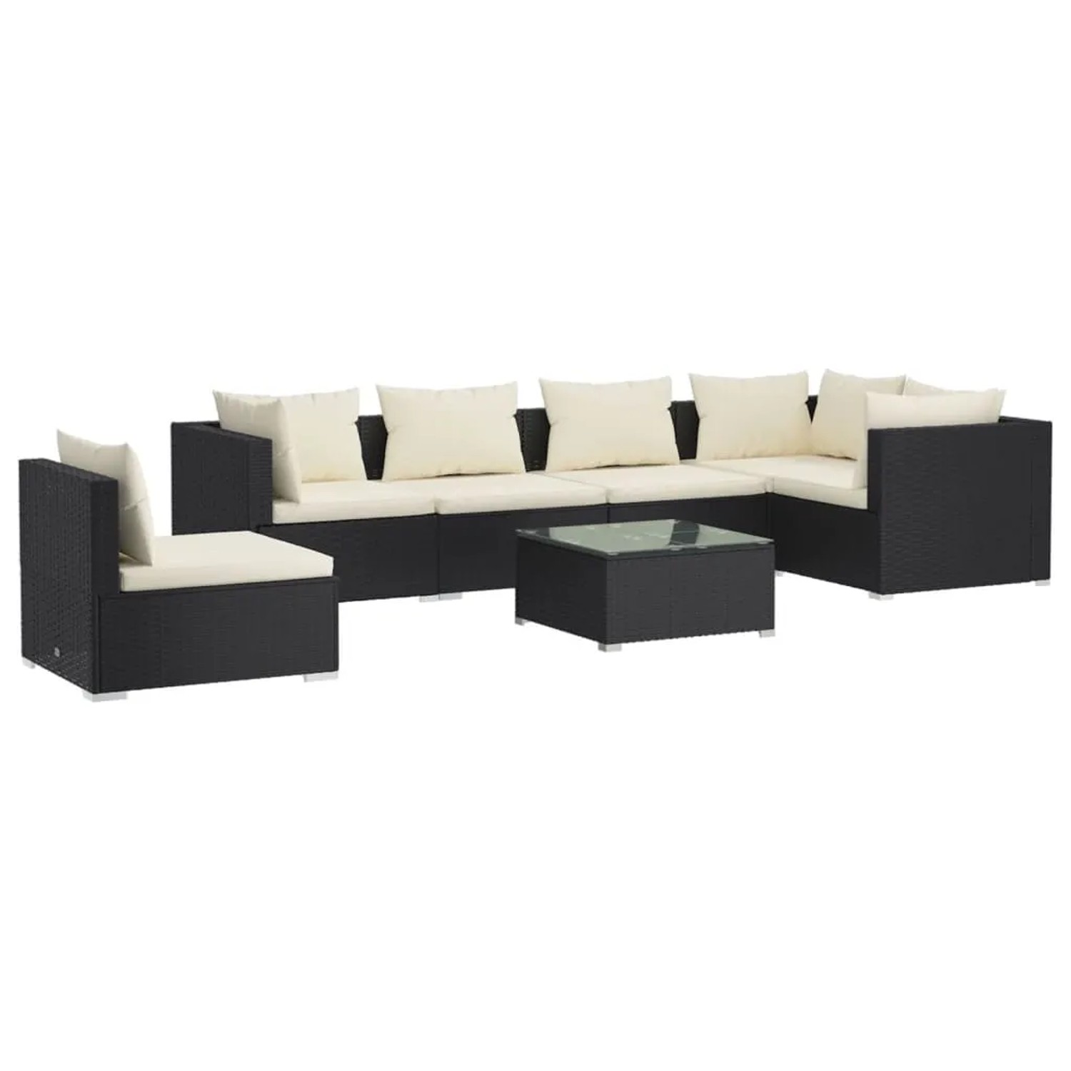 vidaXL 7-Tlg Garten-Lounge-Set mit Kissen Poly Rattan Schwarz 3102327