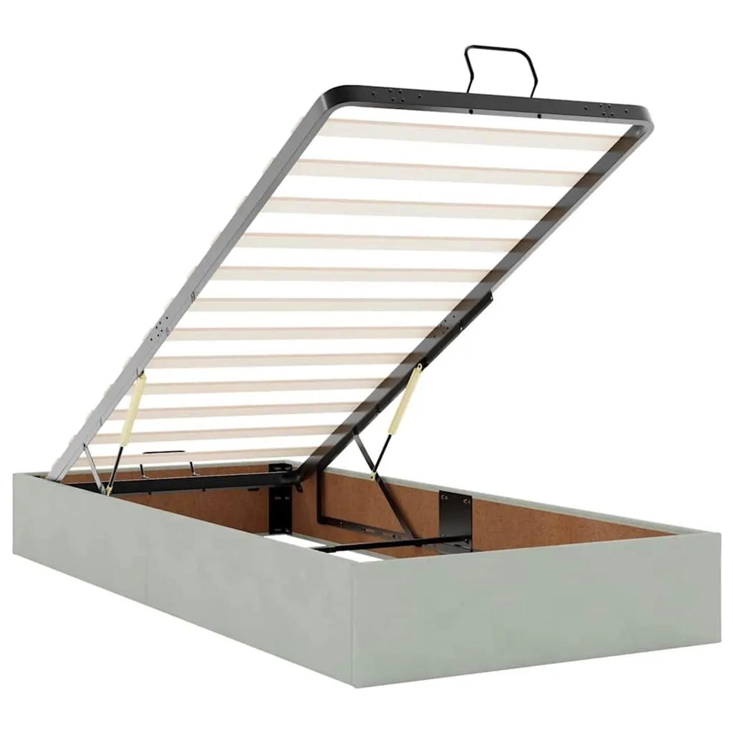Helles vidaXL Ottoman-Bett, 100x200 cm, mit offenem Bettkasten und Lattenrost.