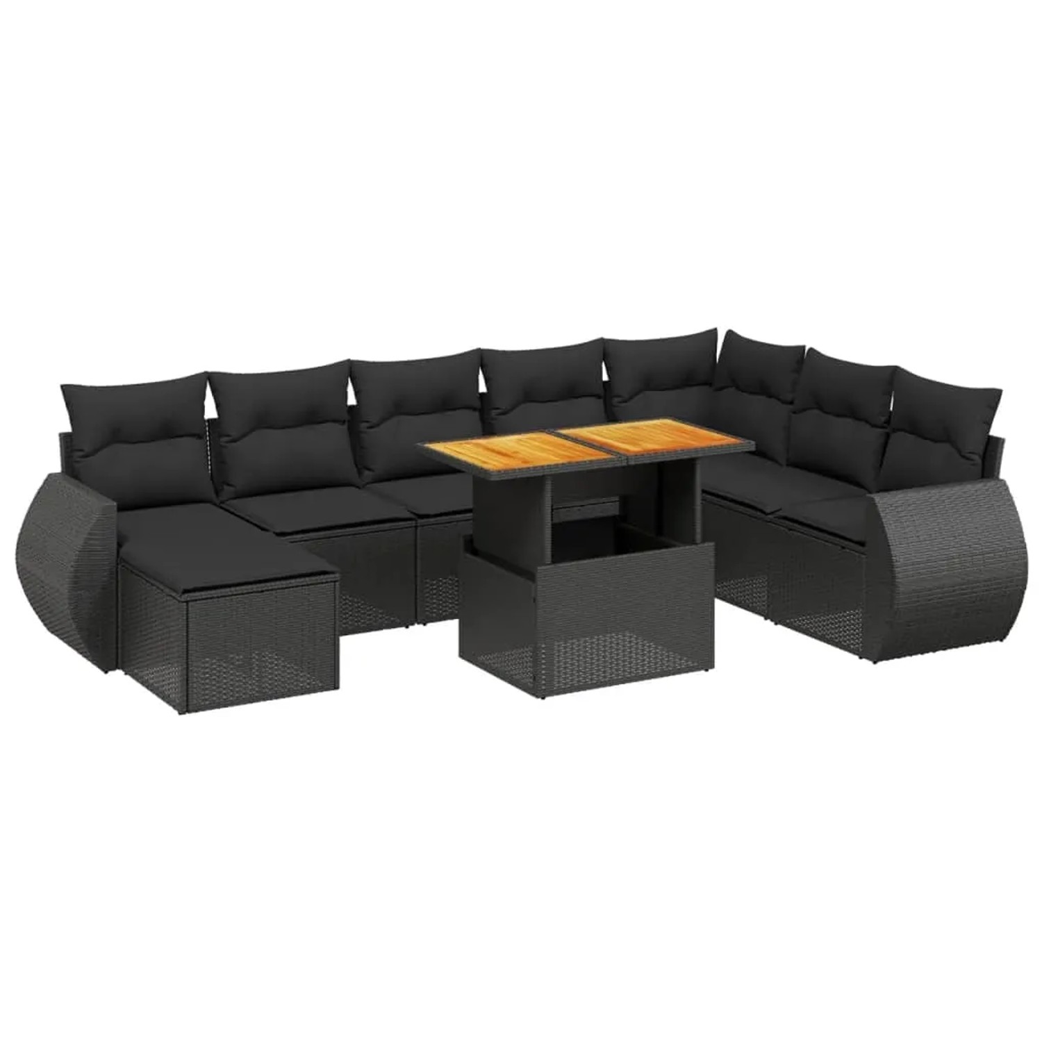 vidaXL 9-Tlg Garten-Sofagarnitur mit Kissen Schwarz Poly Rattan 3275848