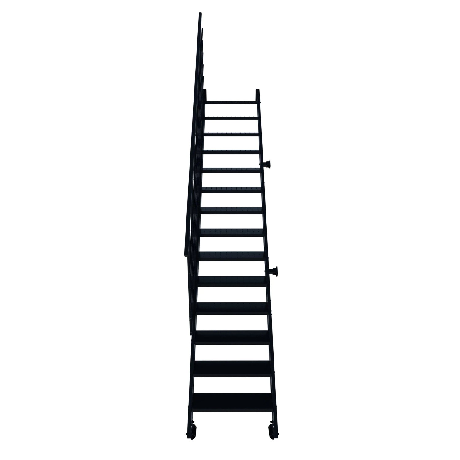 Minka Raumspartreppe Flex Schwarz, 14 Stufen, aus matt schwarzem Stahl. Moderne Innentreppe mit Geländer.