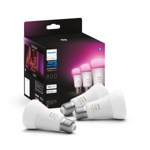 Philips Hue E27 LED Glühbirnen, 3er-Set, mehrfarbig, 800 lm. Smarte Lampen für E27 Fassung.