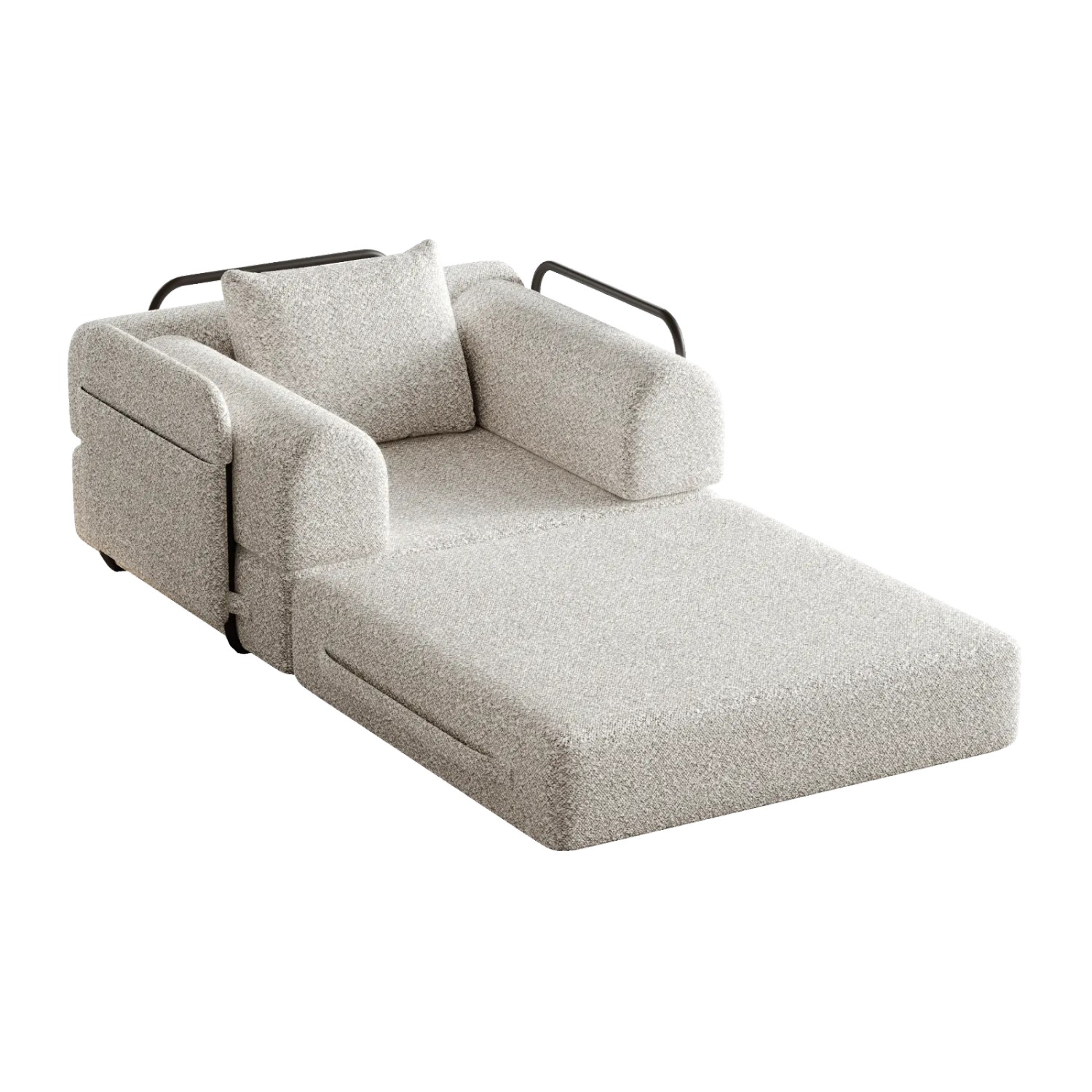 PXloue Schlafsofa 2 in 1 mit Bettfunktion Metallrahmen Armlehnen Stauraum Chenille Khaki