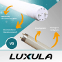 Vergleich: LUXULA LED T8 Röhre, 150cm, 22W, kaltweiß, hohe Effizienz vs. herkömmliche Leuchtstoffröhre.