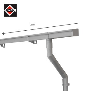 Inefa Dachrinnen Set, 2m Kastenrinne NW 68, grau, aus PVC, mit Fallrohr und Zubehör.