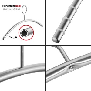 SOTECH Design Kleiderbügel mit Antirutsch Ringen Edelstahl Gebürstet Ø12 mm x 433 mm Rundrohr mit Öse