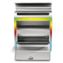 Offener Banjado Briefkasten aus Edelstahl mit Regenbogen Motiv und Zeitungsfach.