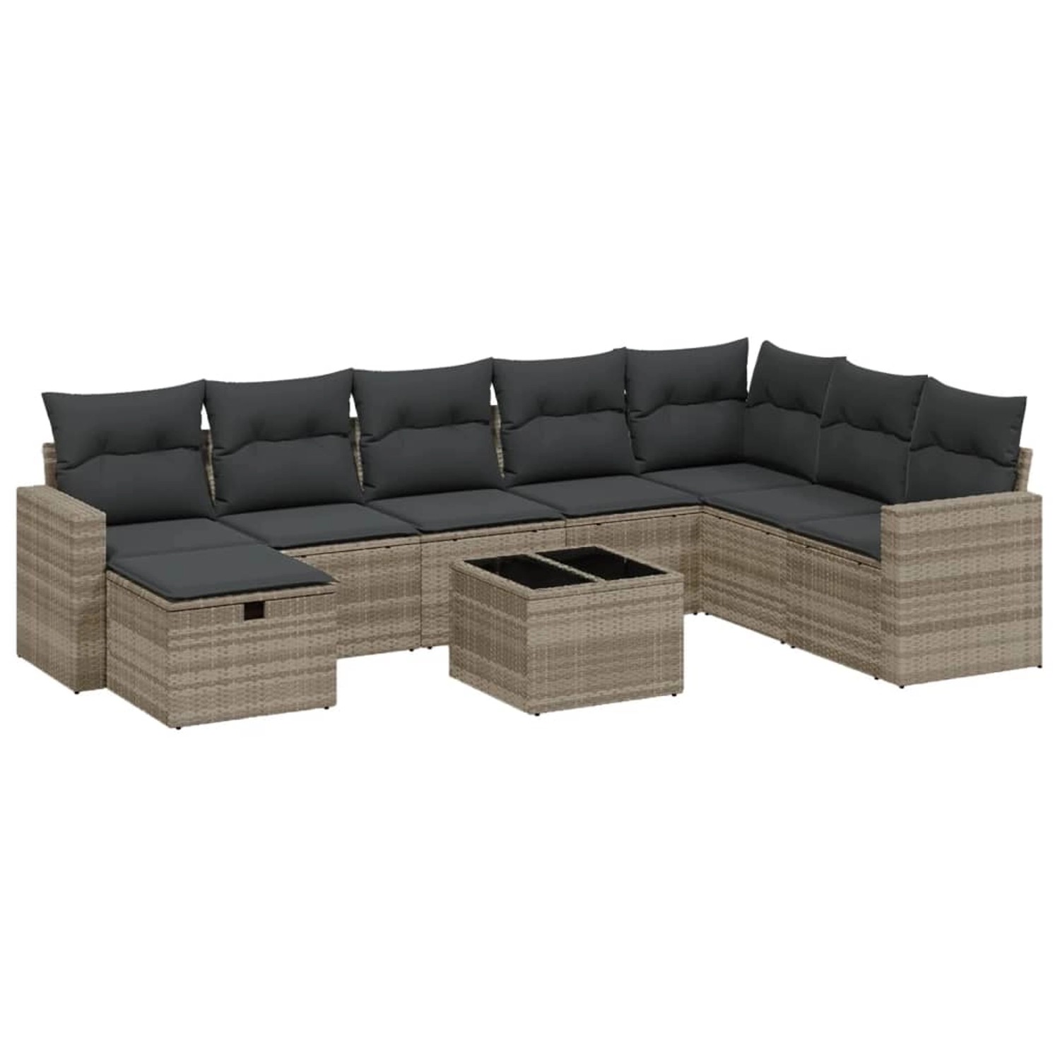 vidaXL 9-tlg Garten-Sofagarnitur mit Kissen Hellgrau Poly Rattan Modell 4 günstig online kaufen