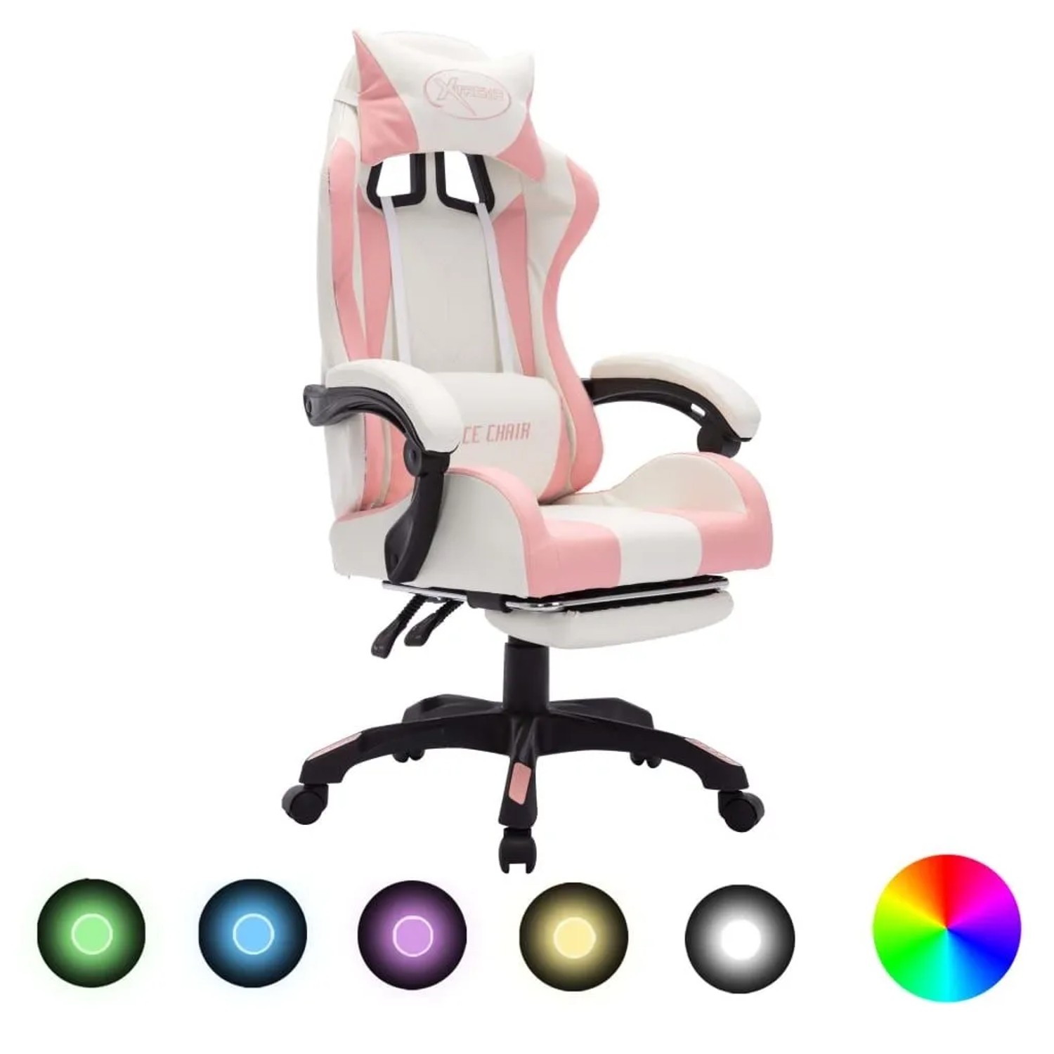 vidaXL Gaming-Stuhl mit RGB LED-Leuchten Rosa und Weiß Kunstleder 288014