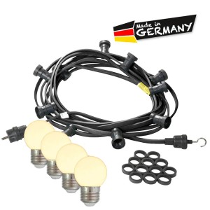 Satisfire Illu-Lichterkette 50m mit warmweißen E27 LED-Kugellampen für Biergarten & Party.
