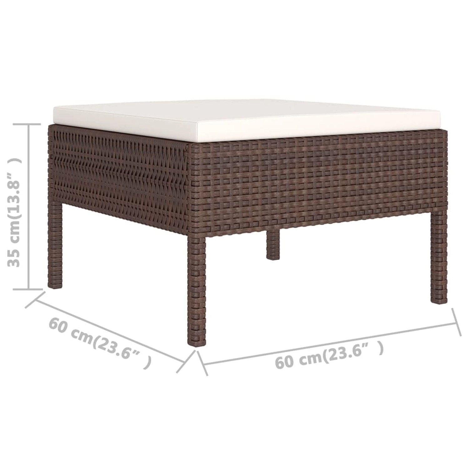 Brauner Rattan Hocker mit Auflage, Teil des vidaXL 7-tlg. Garten Lounge Sets.