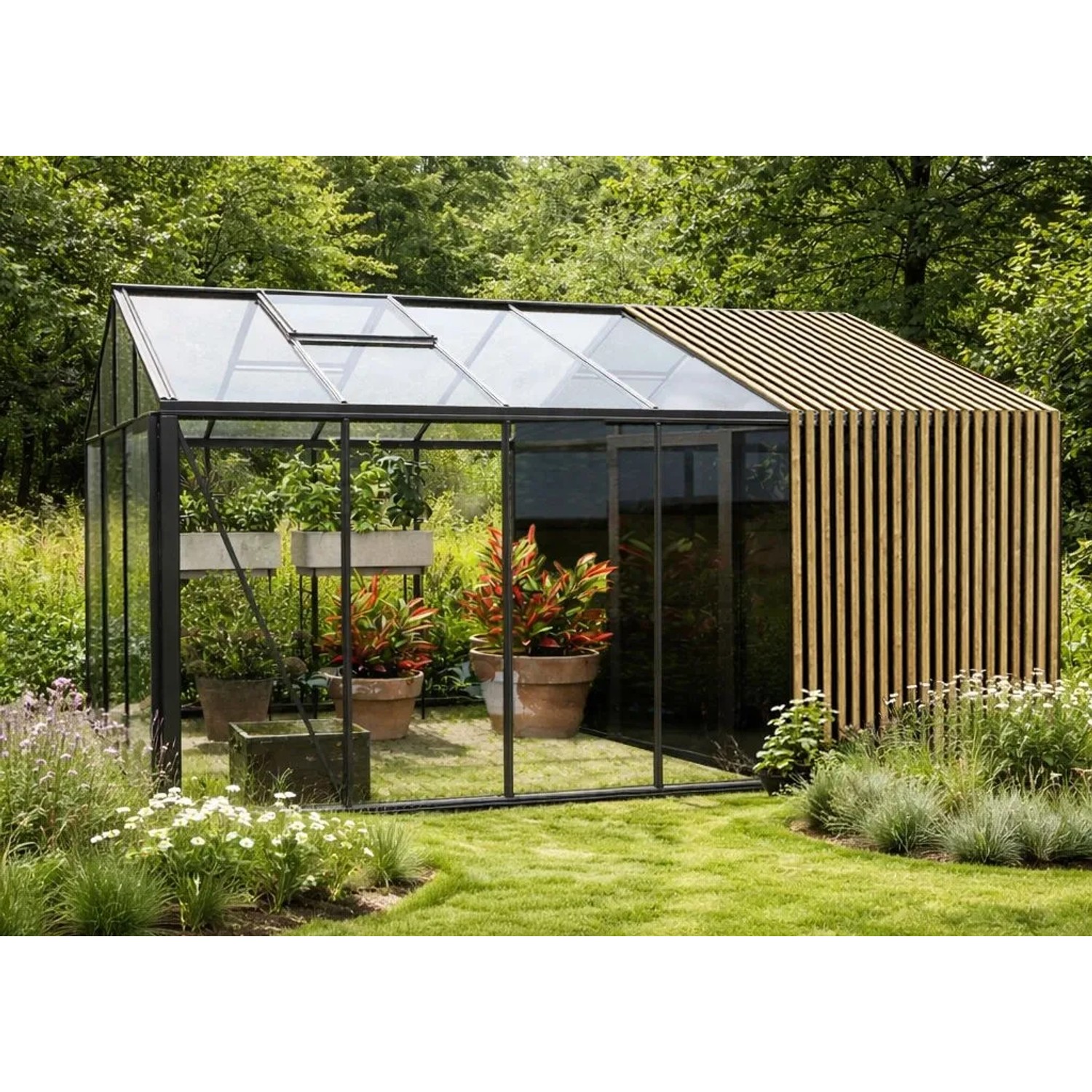 Bloomcabin Premium-Qualität Gewächshaus Klassik mit Mittlerem Integriertem Stauraum mit Accoya-Fusion GHCMSAF5