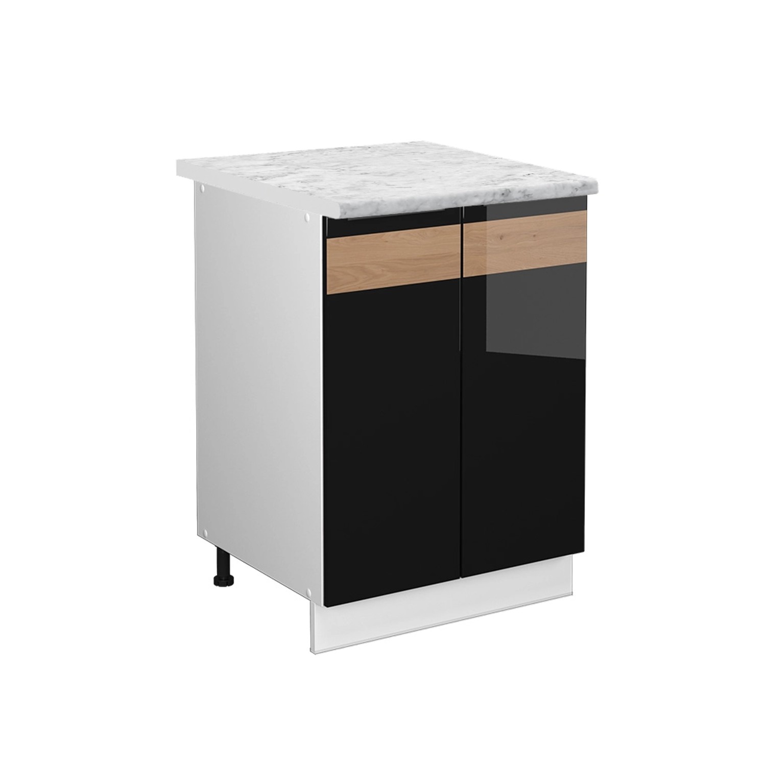 Vicco Küchenunterschrank Fame-Line Schwarz Eiche hochglanz/Weiß 60 cm AP Marmor