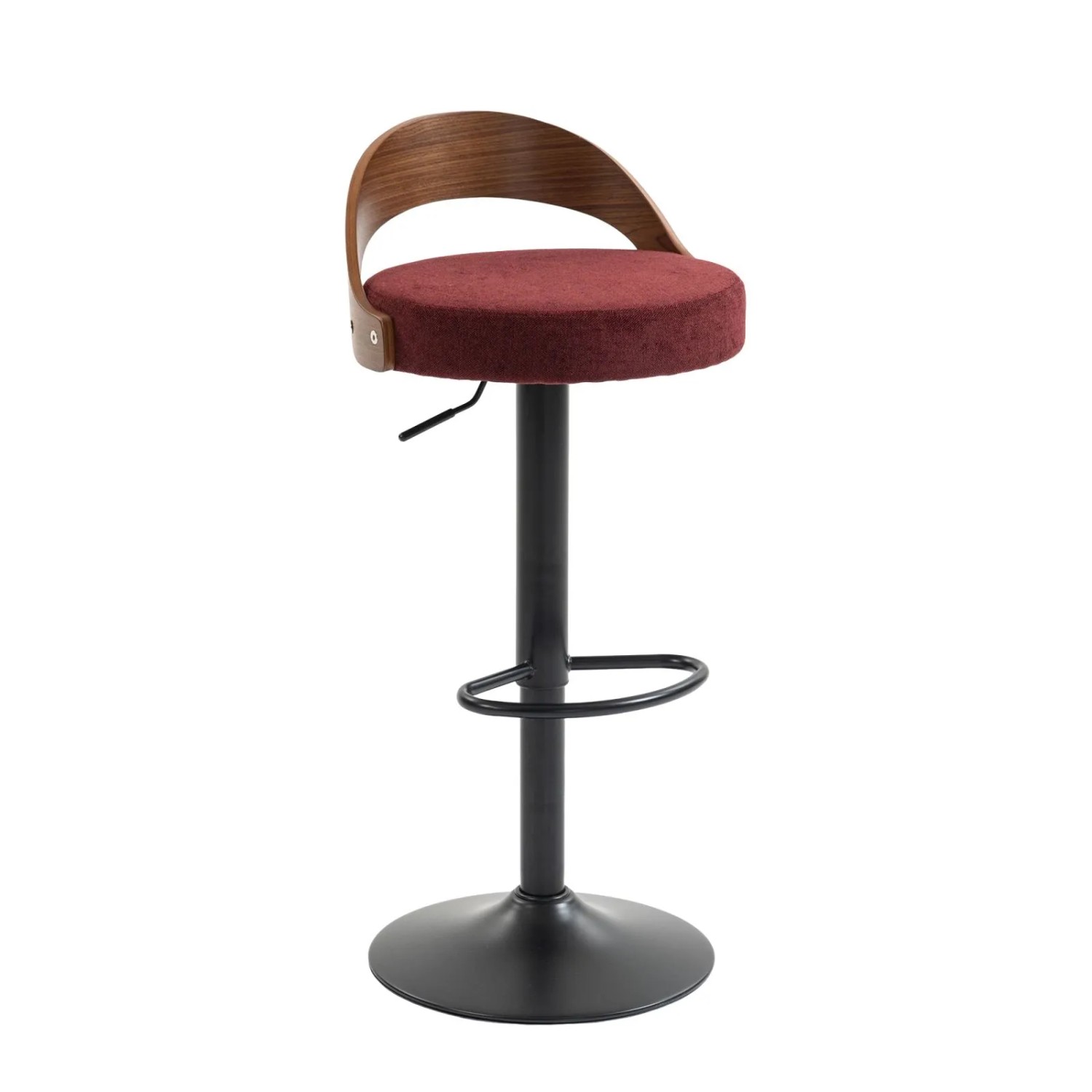 PXloue 2er Set Barhocker Drehbar Höhenverstellbar mit Rückenlehne Weinrot Leinen Walnussoptik
