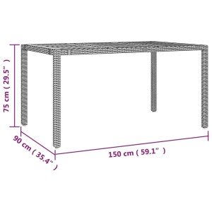 Schwarzer Gartentisch aus Poly Rattan mit Akazienholzplatte, 150x90 cm.