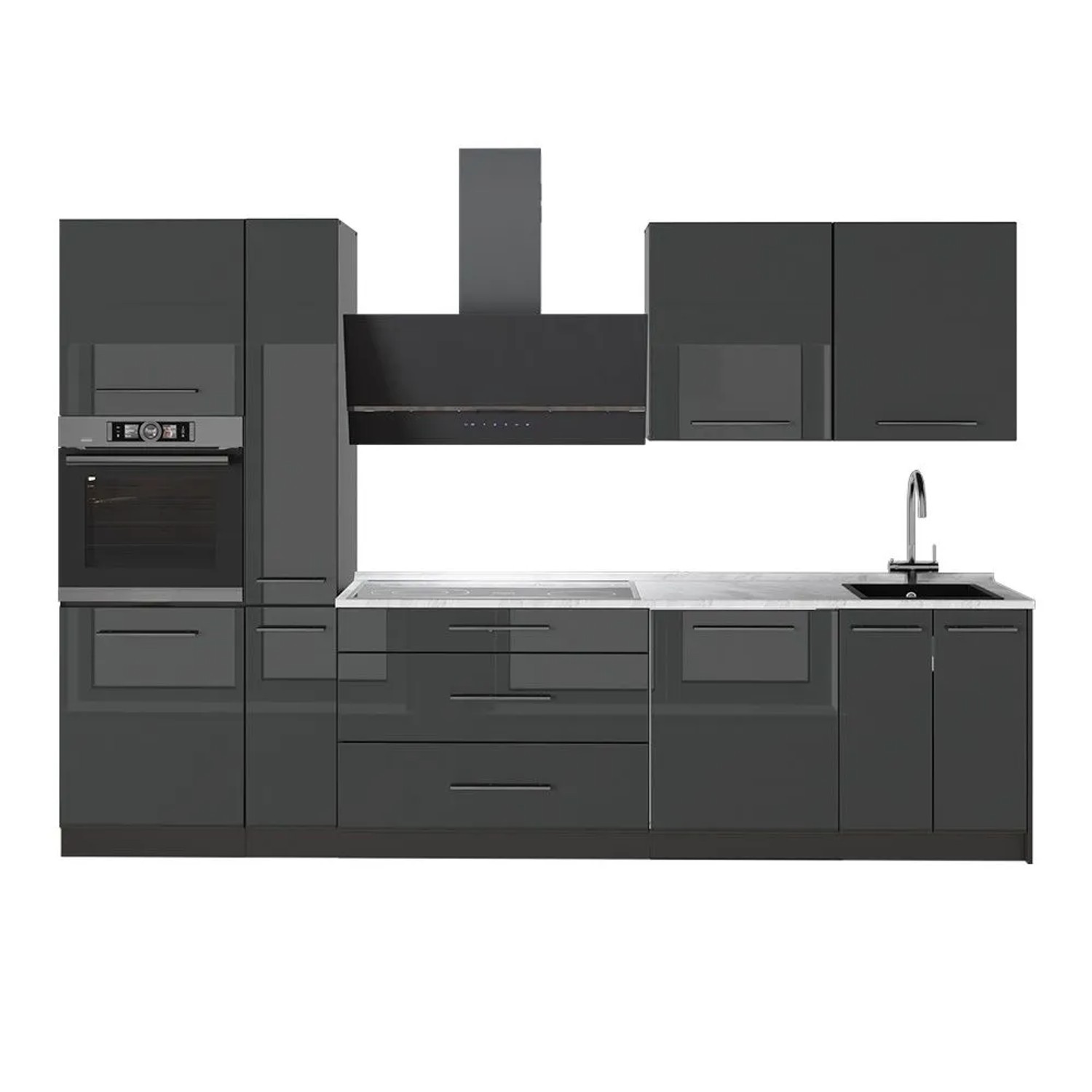 Vicco Küchenzeile Fame-Line Anthrazit Hochglanz/Anthrazit 310 x 207 AP Marmor Art Nr 64254