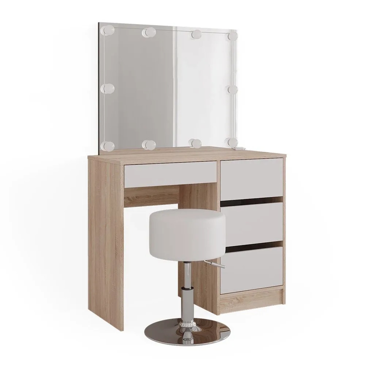 Vicco Schminktisch Sherry Sonoma 90 x 140 mit Spiegel, LED-Lichterkette und Hocker