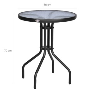 Outsunny Gartentisch Metall Sicherheitsglas Kunststoff Schwarz Ø60 x H70 cm