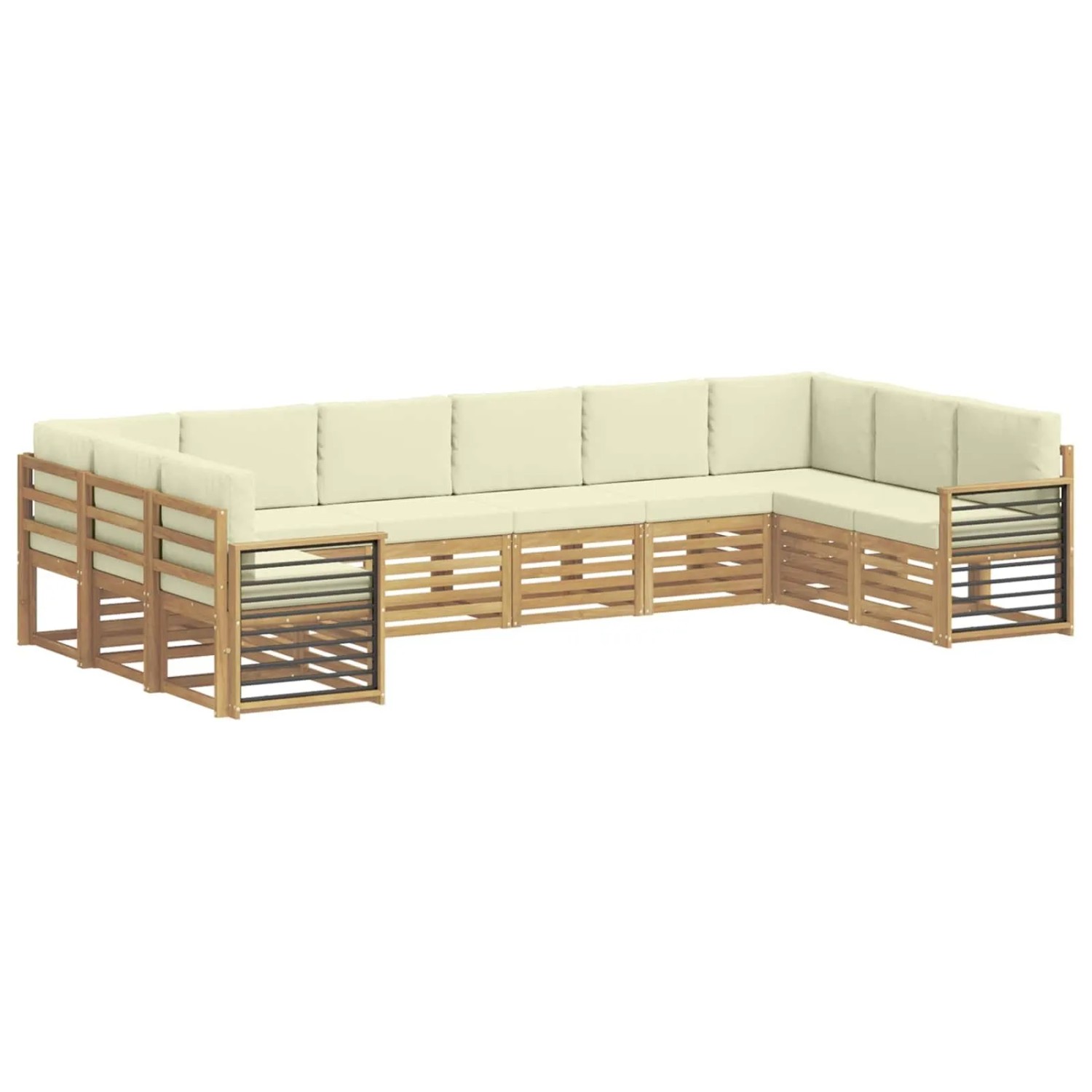 vidaXL Ecksofa Set mit Kissen 10 Stk Weiß und Creme Polyester 3392595