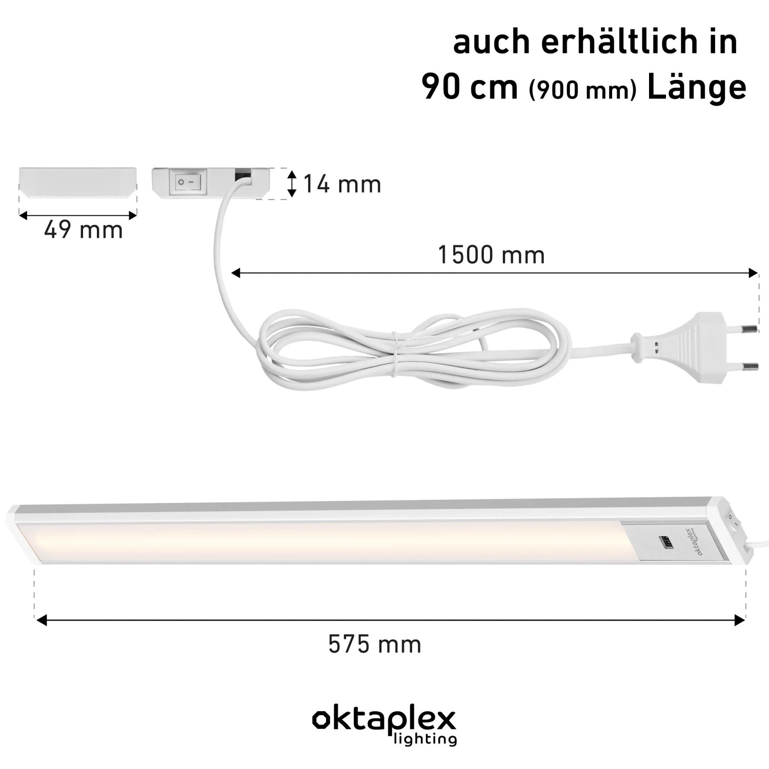 Oktaplex Riva Motion 2er Set LED-Unterbauleuchte Küche Dimmbar 57,5 cm Neutralweiß 4000K 10,2W mit Hand-Sensor